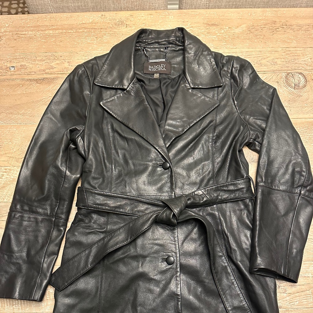 Badgley Mischka Women's GENUINE Leather Trench Coat